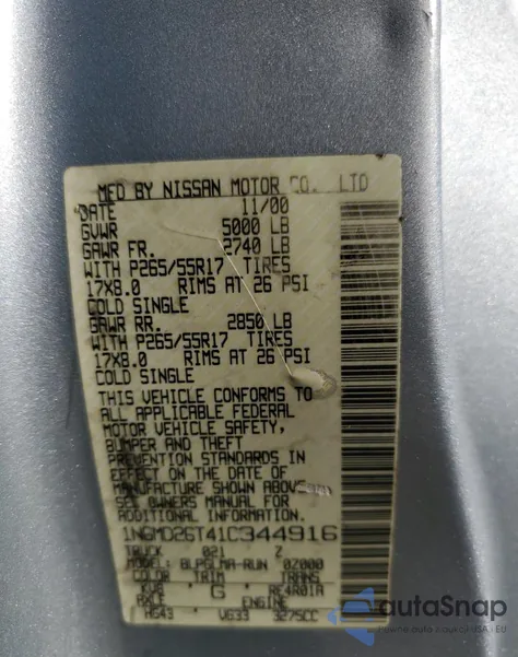 2001 Nissan Frontier King Cab Sc z USA, uszkodzony, nr VIN 1N6MD26T41C344916